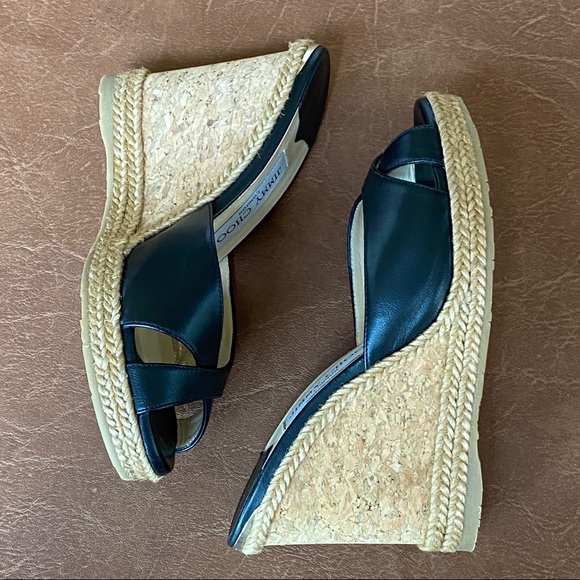 Jimmy Choo Almer Black Leather Wedges 36.5 - Picture 7 of 17